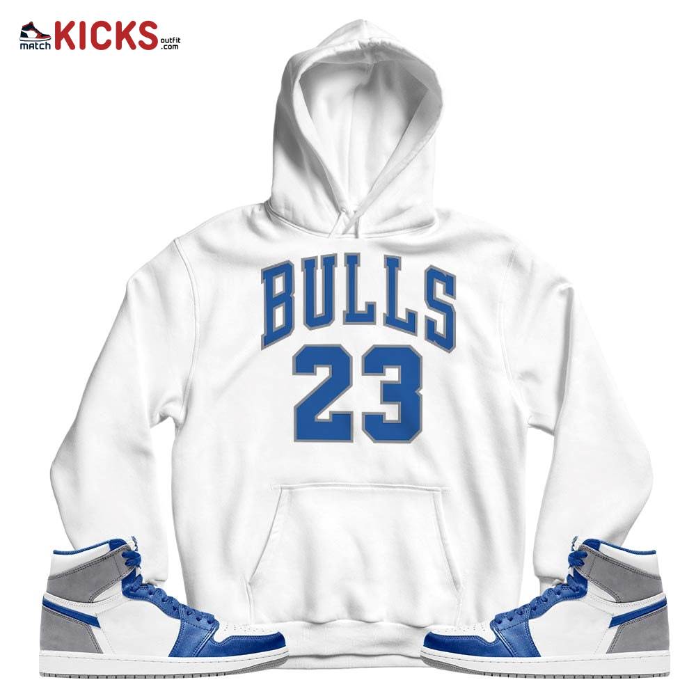 Bulls Number 23 Sneaker Shirt Match True Blue 1s, Jordan 1 High OG True Blue MKO Hoodie