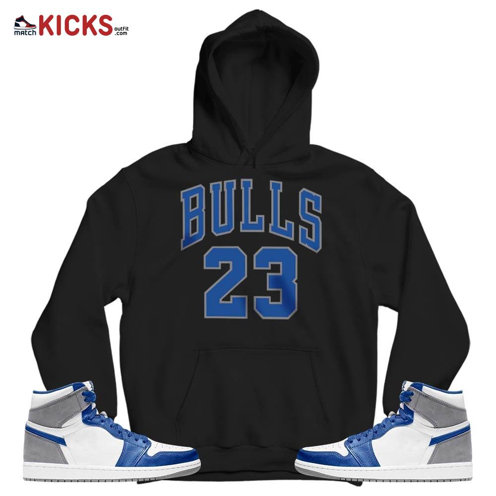 Bulls Number 23 Sneaker Shirt Match True Blue 1s, Jordan 1 High OG True Blue MKO Hoodie Bulls Number 23 Sneaker Shirt Match True Blue 1s, Jordan 1 High OG True Blue MKO Hoodie