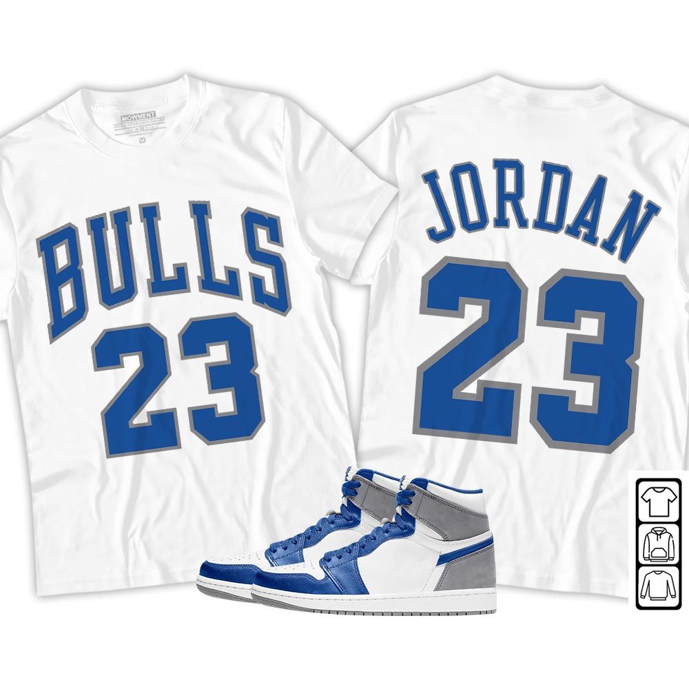 Bulls Number 23 Sneaker Shirt Match True Blue 1s, Jordan 1 High OG True Blue MKO Sweatshirt