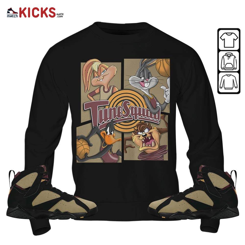 Bunny Tazmanian Basketball Sneaker Shirt Match Black Cherrywood 7s, Jordan 7 Black Olive MKO Sweatshirt