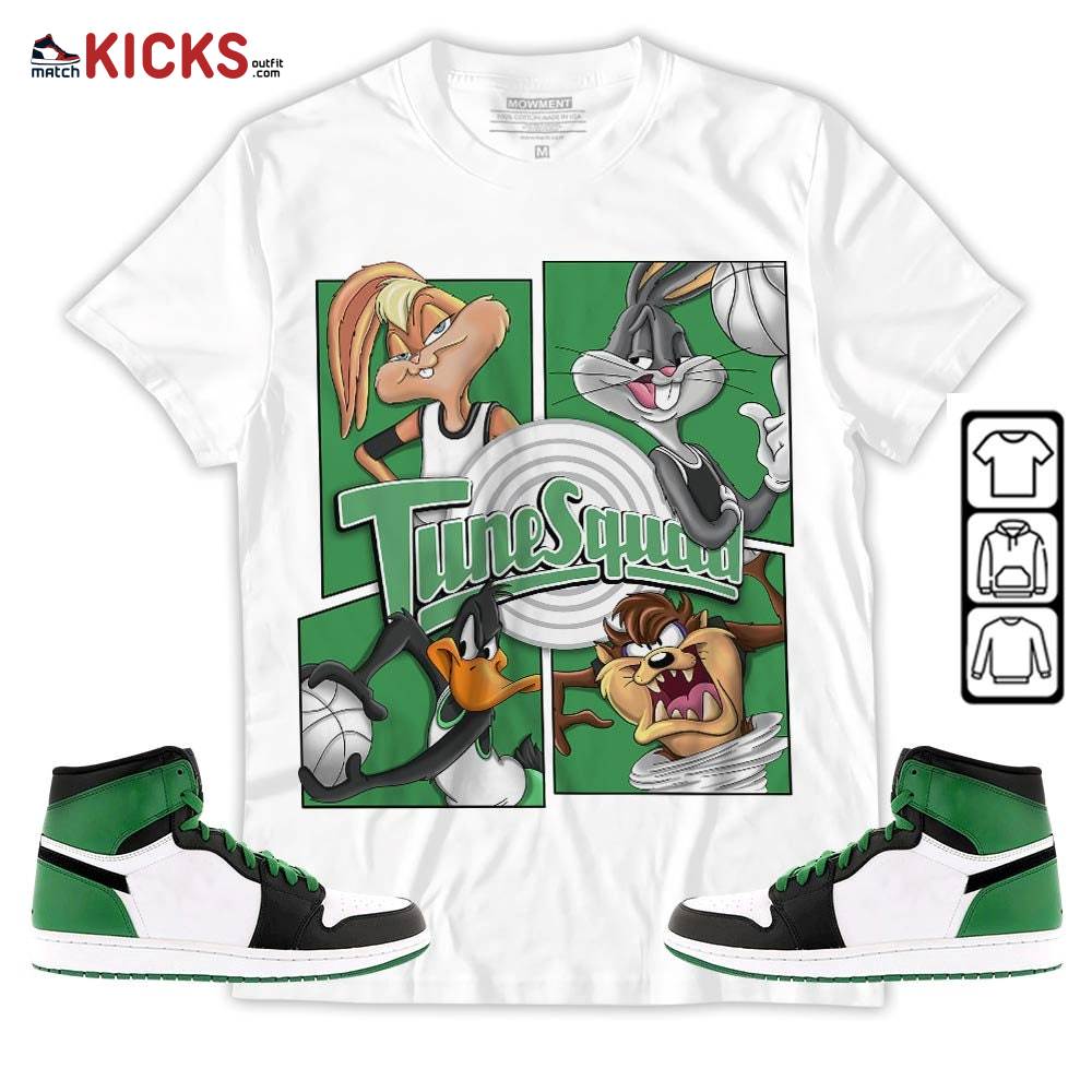 Bunny Tazmanian Basketball Sneaker Shirt Match OG Celtics 1s, Jordan 1 High OG Celtics MKO Sweatshirt