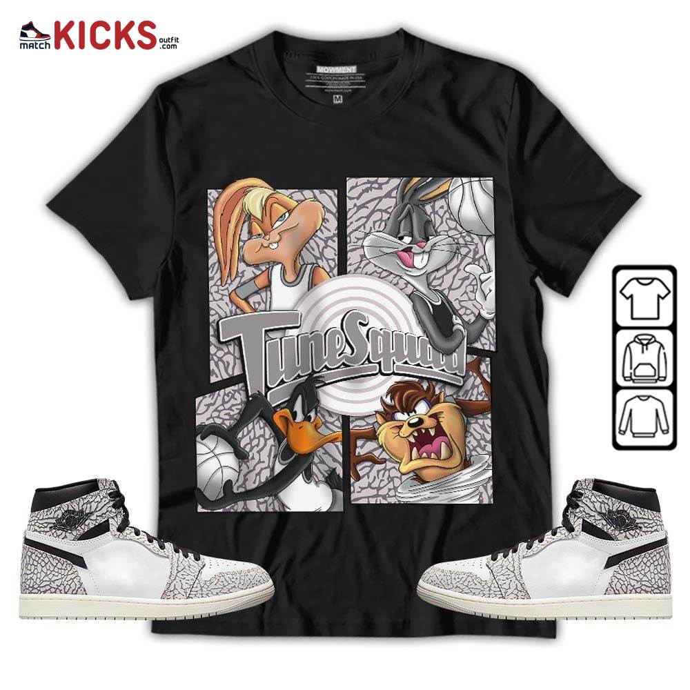 Bunny Tazmanian Basketball Sneaker Shirt Match OG Elephant 1s, Jordan 1 White Cement MKO T-Shirt