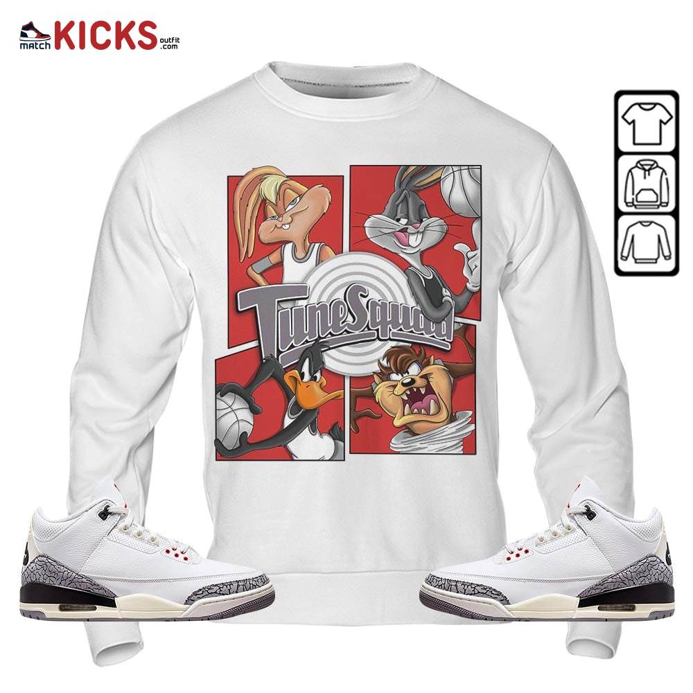 Bunny Tazmanian Basketball Sneaker Shirt Match White Cement 3s, Jordan Retro 3 White Cement MKO Sweatshirt