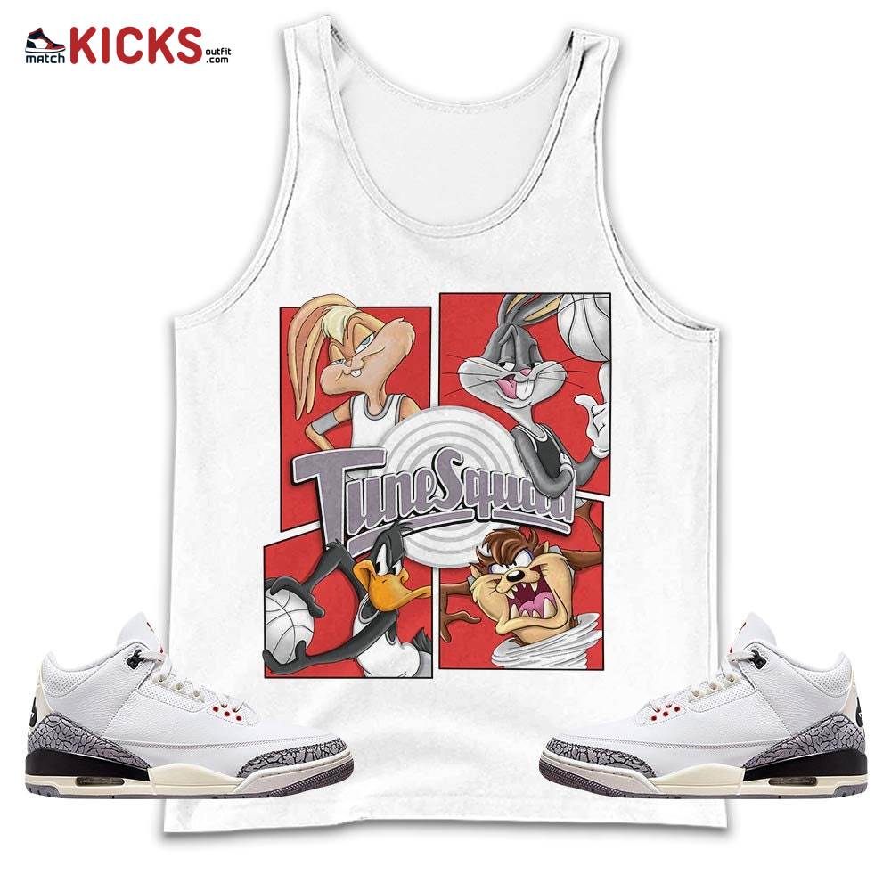 Bunny Tazmanian Basketball Sneaker Shirt Match White Cement 3s, Jordan Retro 3 White Cement MKO Tank Top