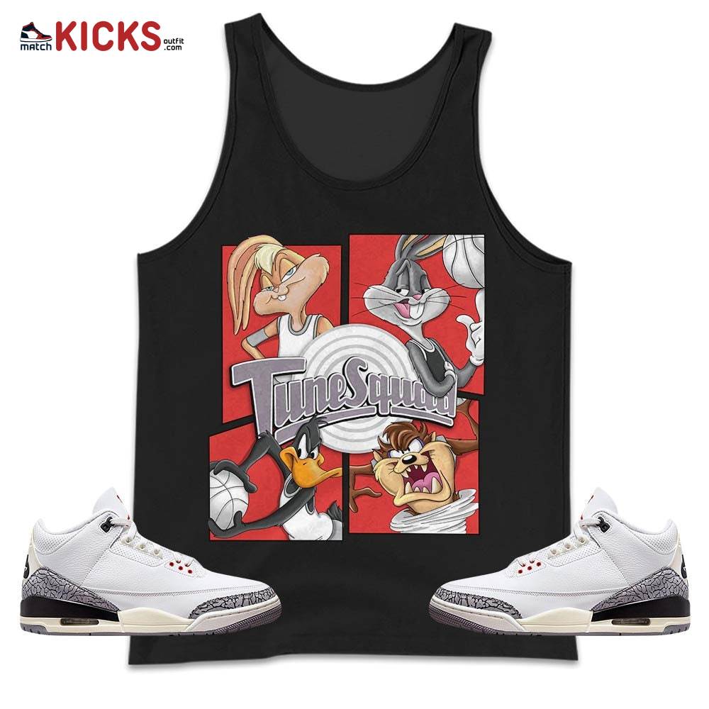 Bunny Tazmanian Basketball Sneaker Shirt Match White Cement 3s, Jordan Retro 3 White Cement MKO Tank Top
