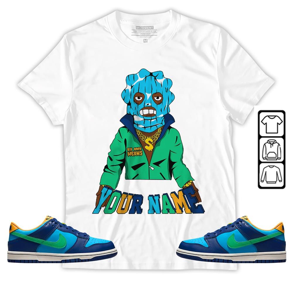 By Any Means Custom Sneaker Shirt Match Dunk Low GS Kyrie, Dunk Low GS Electric Algae MKO Sweatshirt