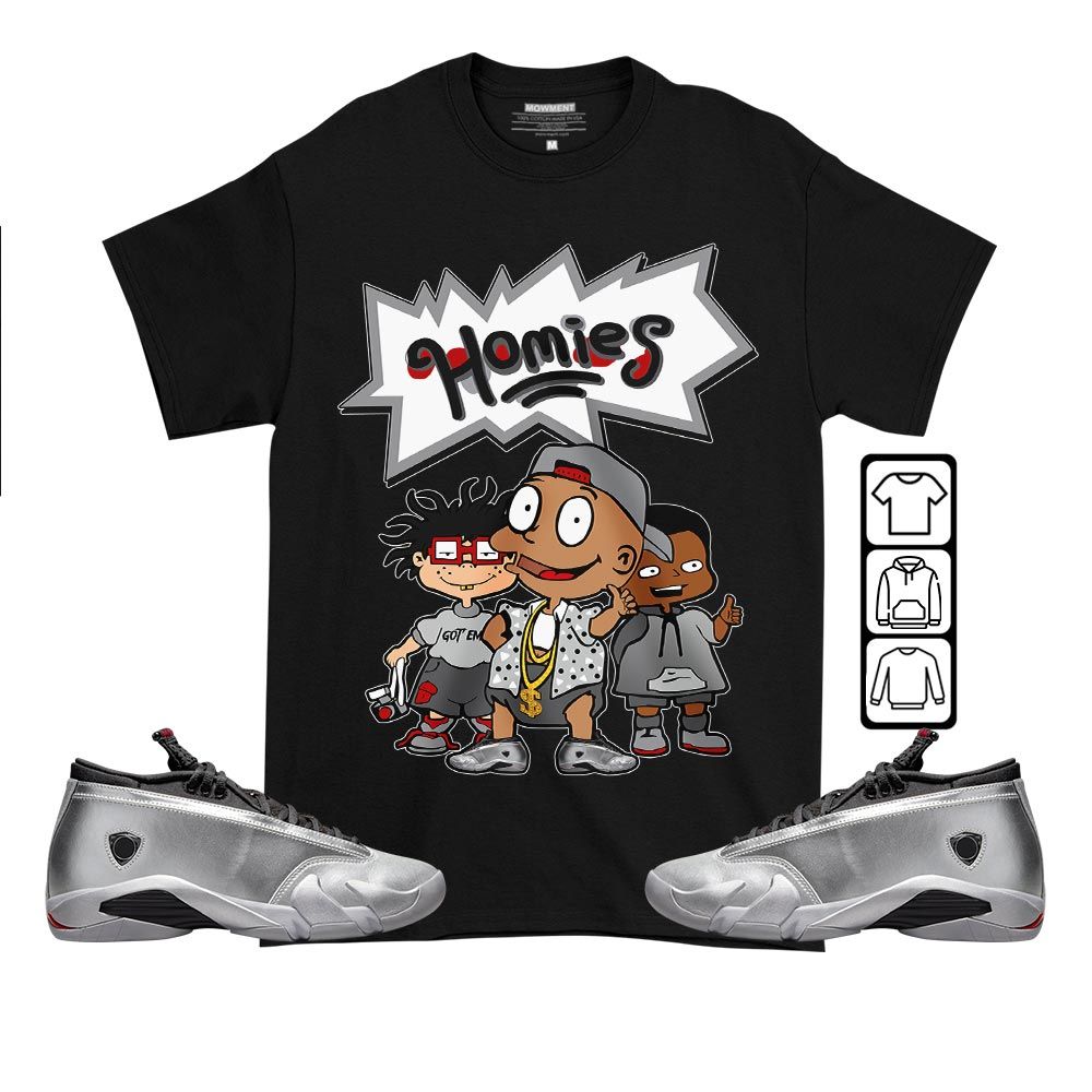Cartoon 90s Homies Sneaker Shirt Match 14 Low Metallic Silver, Jordan 14 Metallic Silver MKO T-Shirt