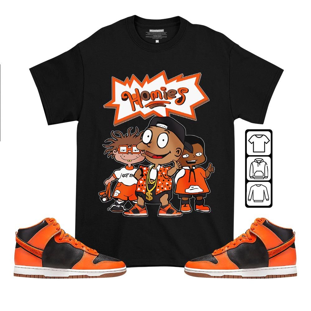 Cartoon 90s Homies Sneaker Shirt Match Dunk Black Orange, Dunk High GS Safety Orange MKO T-Shirt Cartoon 90s Homies Sneaker Shirt Match Dunk Black Orange, Dunk High GS Safety Orange MKO T-Shirt