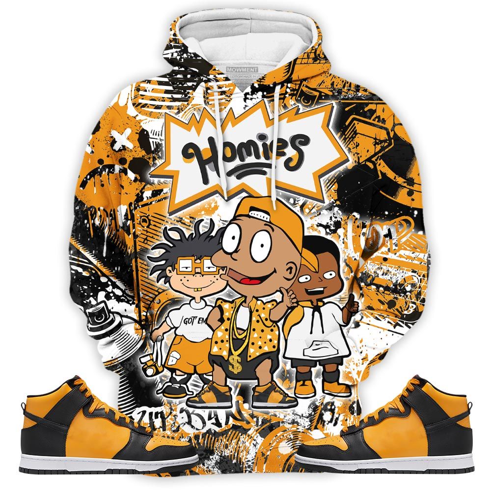 Cartoon 90S Homies Sneaker Shirt Match Dunk Reverse Goldenrod, Dunk High Bruce Lee Hoodie Sweatshirt Tee All Over Print MKO Shirt