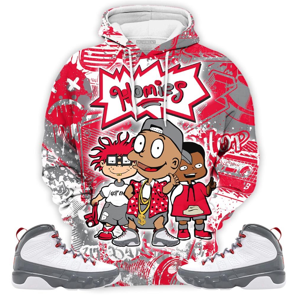 Cartoon 90S Homies Sneaker Shirt Match Fire Red 9S, Jordan 9 Retro Fire Red Hoodie Sweatshirt Tee All Over Print MKO Shirt