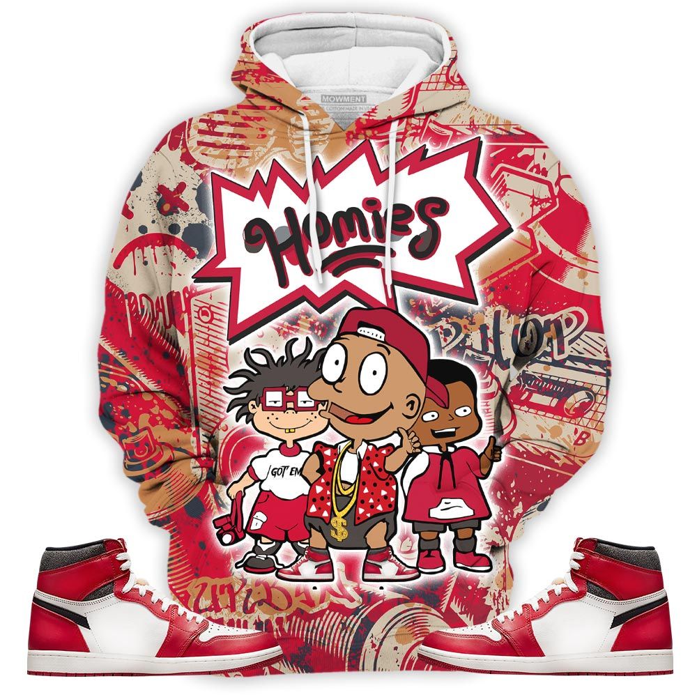 Cartoon 90S Homies Sneaker Shirt Match High Og Chicago 1S, Jordan 1 Lost Found Chicago Hoodie Sweatshirt Tee All Over Print MKO Shirt