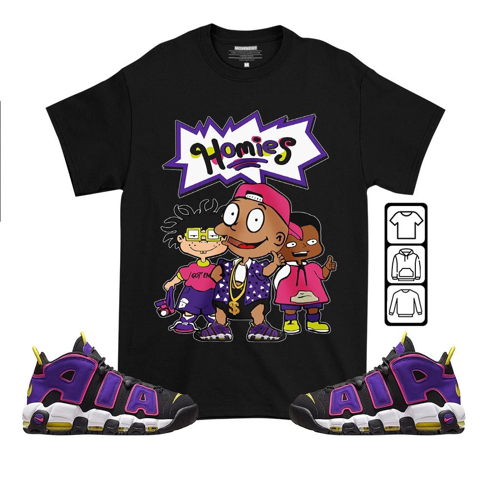 Cartoon 90s Homies Sneaker Shirt Match Uptempo Black Multi Color, Air More Uptempo Black Court Purple MKO T-Shirt Cartoon 90s Homies Sneaker Shirt Match Uptempo Black Multi Color, Air More Uptempo Black Court Purple MKO T-Shirt
