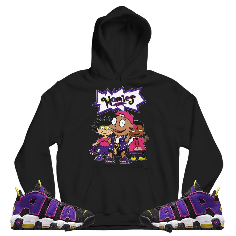 Cartoon 90s Homies Sneaker Shirt Match Uptempo Black Multi Color, Air More Uptempo Black Court Purple MKO T-Shirt