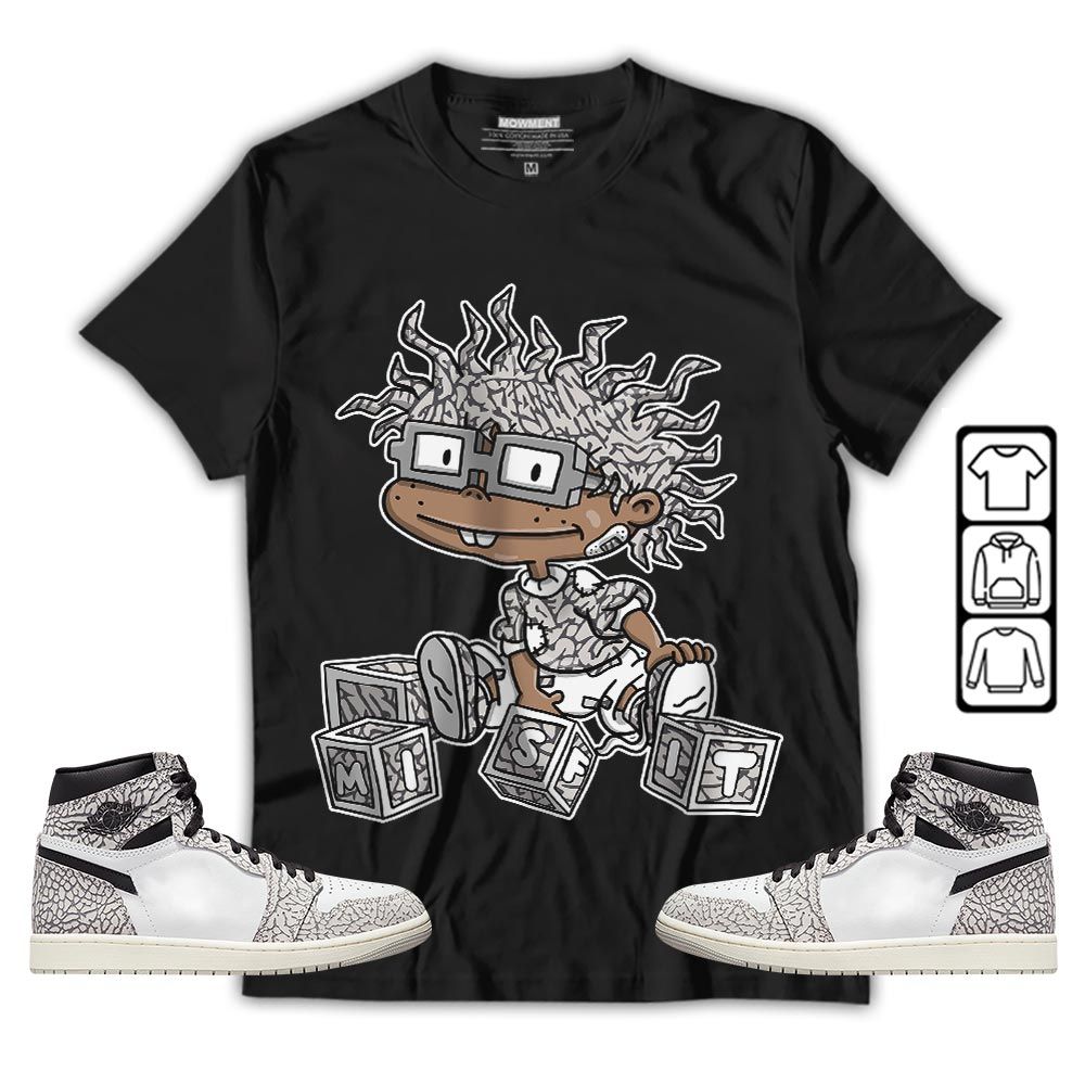 Cartoon 90s Misfit Sneaker Shirt Match OG Elephant 1s, Jordan 1 White Cement MKO T-Shirt