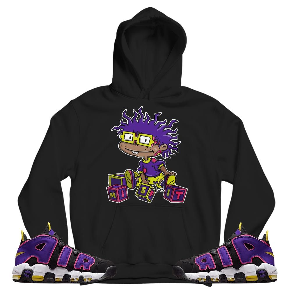 Cartoon 90s Misfit Sneaker Shirt Match Uptempo Black Multi Color, Air More Uptempo Black Court Purple MKO T-Shirt
