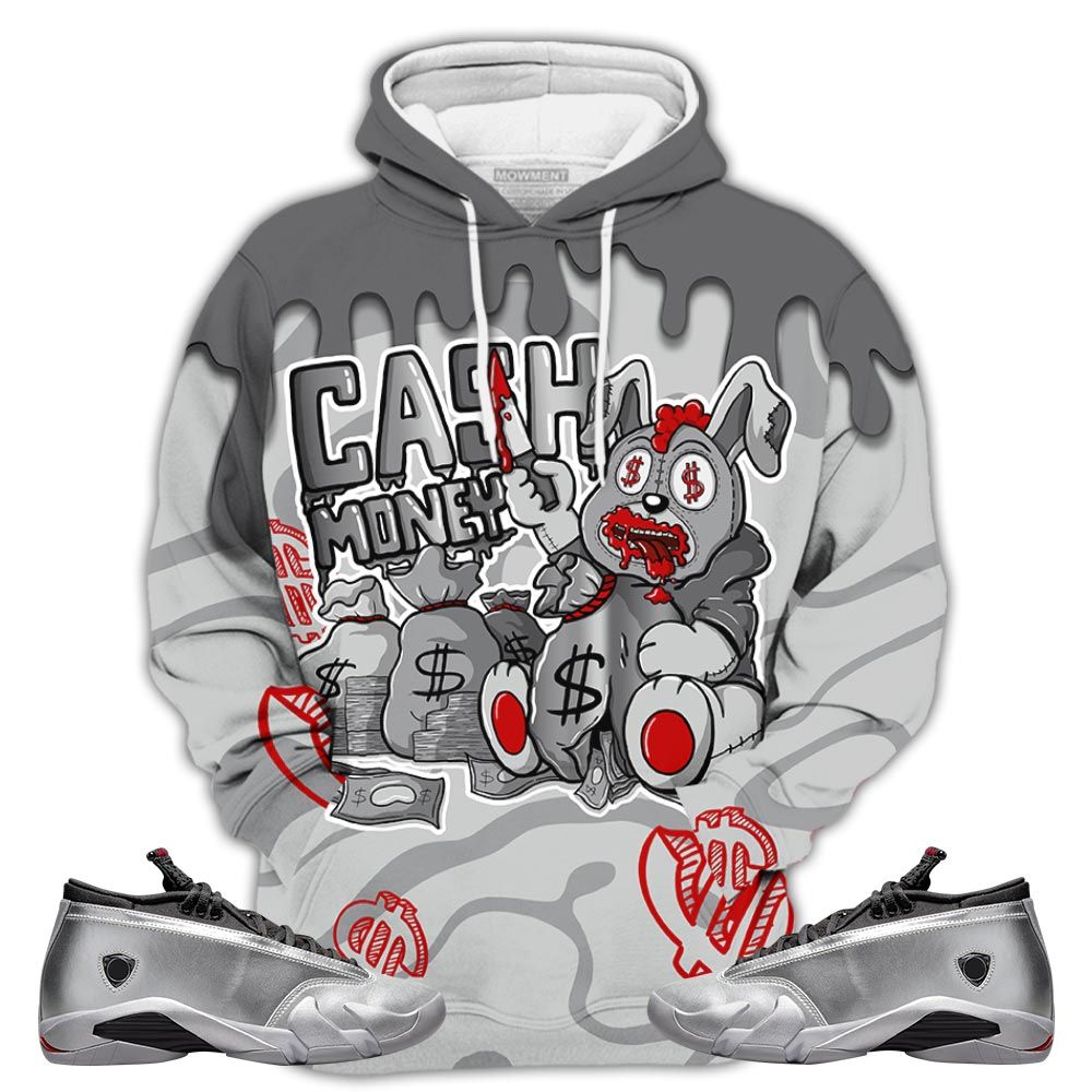 Cash Money Bear Sneaker Shirt Match 14 Low Metallic Silver, Jordan 14 Metallic Silver Hoodie Sweatshirt Tee All Over Print MKO Shirt
