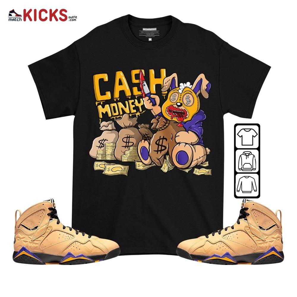 Cash Money Bear Sneaker Shirt Match Vachetta Tan 7s, Jordan 7 SE Afrobeats MKO T-Shirt