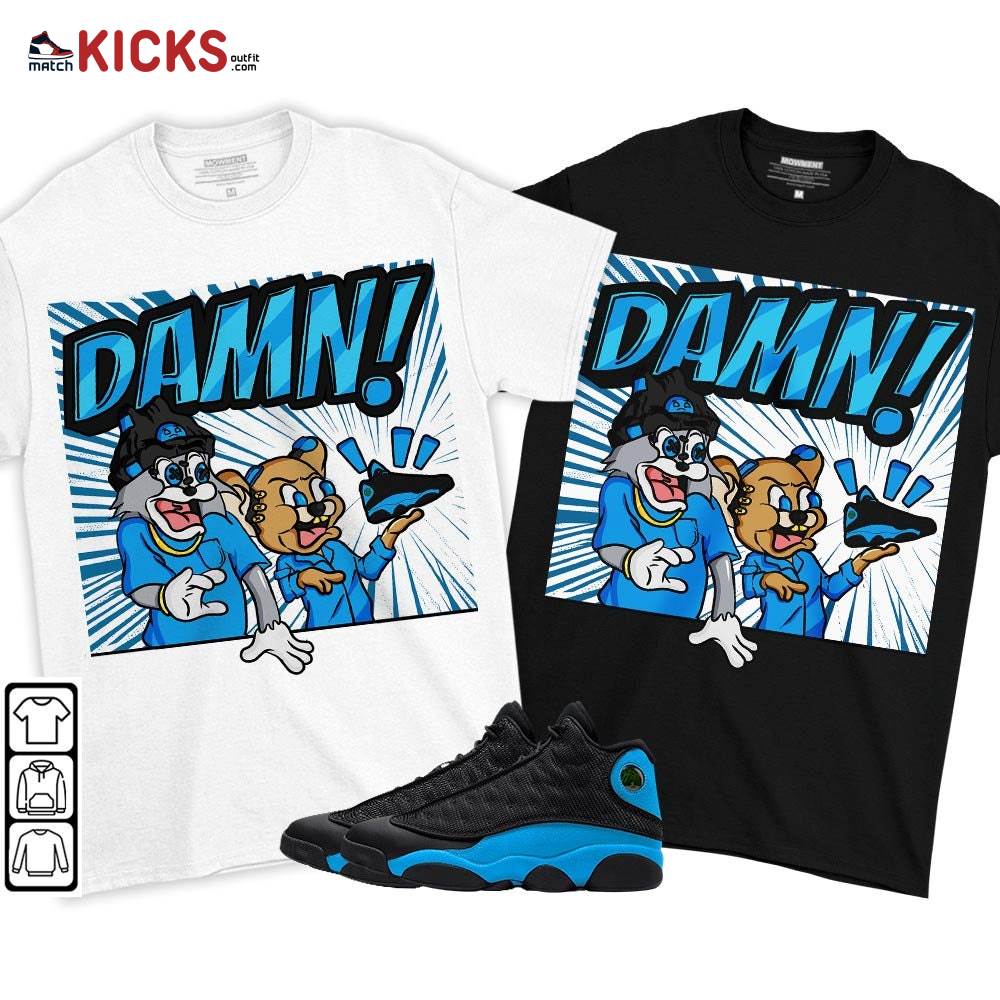 Cat And Mouse Damn Sneaker Shirt Match Black University Blue 13s, Jordan 13 Black University Blue 2022 MKO T-Shirt Cat And Mouse Damn Sneaker Shirt Match Black University Blue 13s, Jordan 13 Black University Blue 2022 MKO T-Shirt