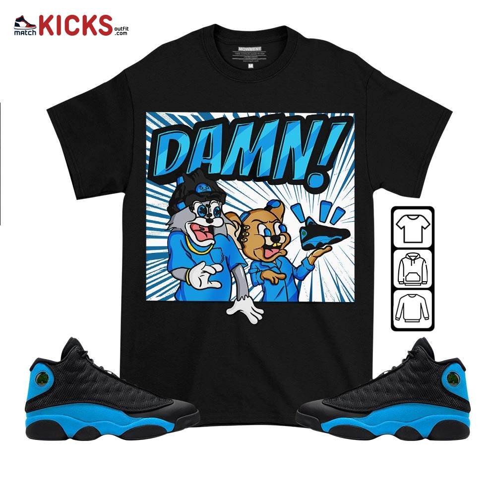 Cat And Mouse Damn Sneaker Shirt Match Black University Blue 13s, Jordan 13 Black University Blue 2022 MKO T-Shirt