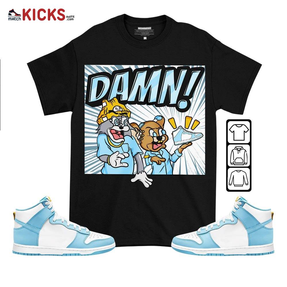 Cat And Mouse Damn Sneaker Shirt Match Dunk High Blue Chill, Dunk High Homer Simpson MKO T-Shirt