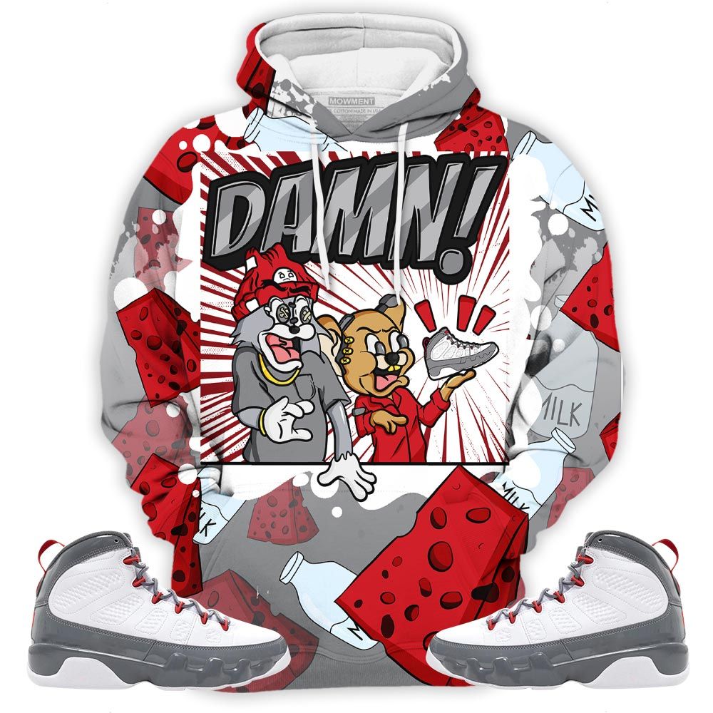Cat And Mouse Damn Sneaker Shirt Match Fire Red 9S, Jordan 9 Retro Fire Red Hoodie Sweatshirt Tee All Over Print MKO Shirt