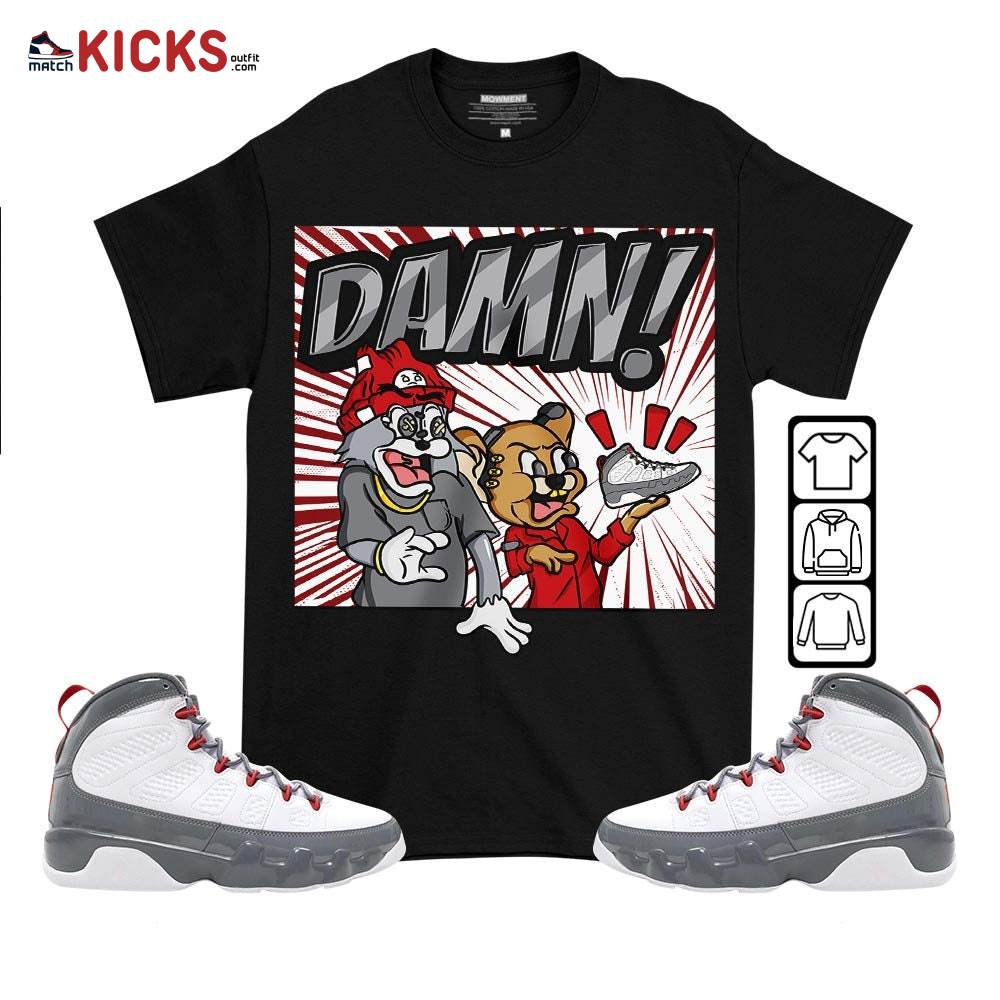 Cat And Mouse Damn Sneaker Shirt Match Fire Red 9s, Jordan 9 Retro Fire Red MKO T-Shirt