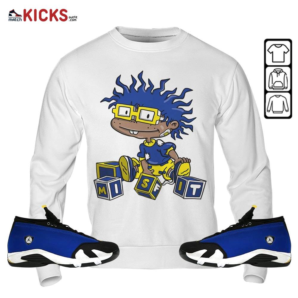 Chuckie Rugrats Misfit Sneaker Shirt Match 2023 Blue Laney 14s, Jordan 14 Laney MKO Sweatshirt Chuckie Rugrats Misfit Sneaker Shirt Match 2023 Blue Laney 14s, Jordan 14 Laney MKO Sweatshirt