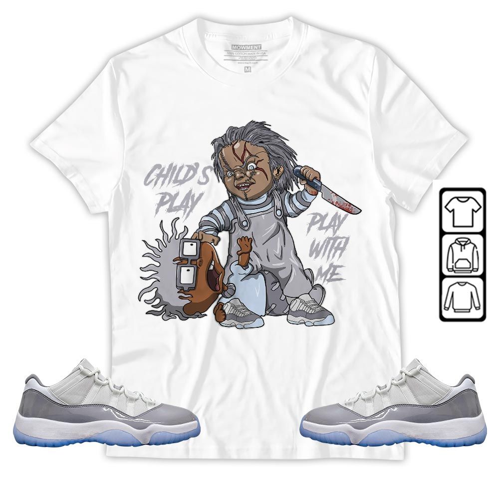 Chucky Cartoon 90s Childs Play Sneaker Shirt Match Cement Grey 11s, Jordan 11 Low Cement Grey MKO T-Shirt