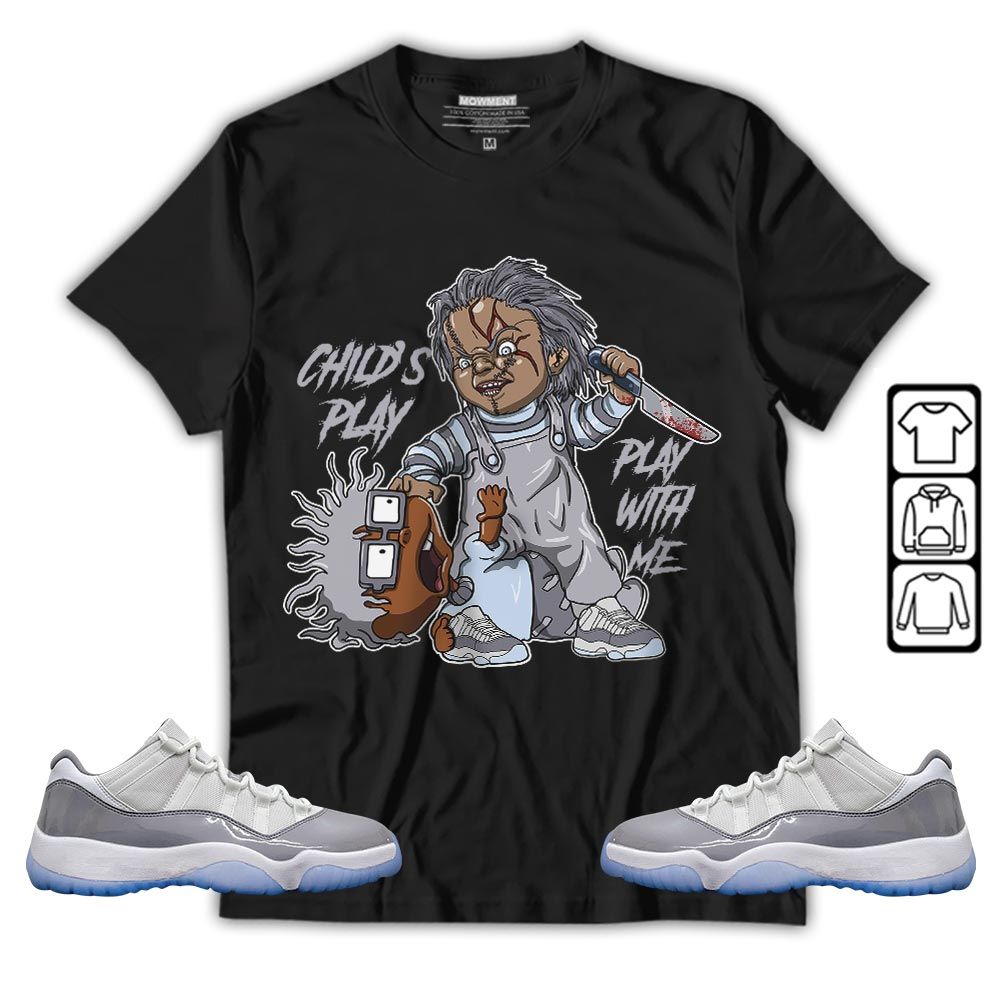 Chucky Cartoon 90s Childs Play Sneaker Shirt Match Cement Grey 11s, Jordan 11 Low Cement Grey MKO T-Shirt