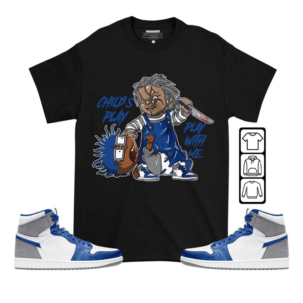 Chucky Cartoon 90s Childs Play Sneaker Shirt Match True Blue 1s, Jordan 1 High OG True Blue MKO T-Shirt Chucky Cartoon 90s Childs Play Sneaker Shirt Match True Blue 1s, Jordan 1 High OG True Blue MKO T-Shirt