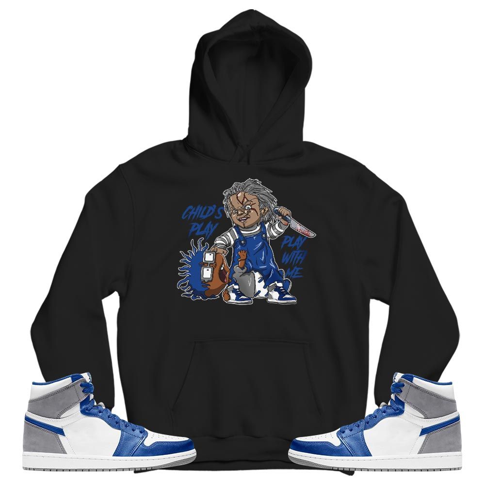 Chucky Cartoon 90s Childs Play Sneaker Shirt Match True Blue 1s, Jordan 1 High OG True Blue MKO T-Shirt