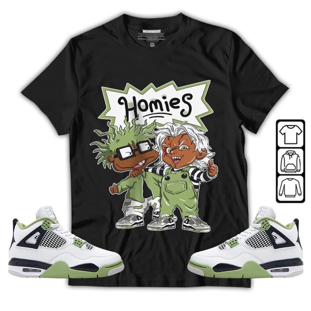 Chucky Cartoon 90s Homie Sneaker Shirt Match Retro Oil Green 4s, Jordan 4 Oil Green MKO T-Shirt