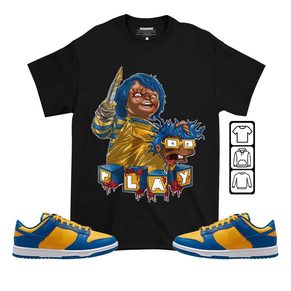 Chucky Cartoon 90s Kills Halloween Sneaker Shirt Match Dunk Low Blue Yellow, Dunk Low Blue Jay MKO T-Shirt Chucky Cartoon 90s Kills Halloween Sneaker Shirt Match Dunk Low Blue Yellow, Dunk Low Blue Jay MKO T-Shirt