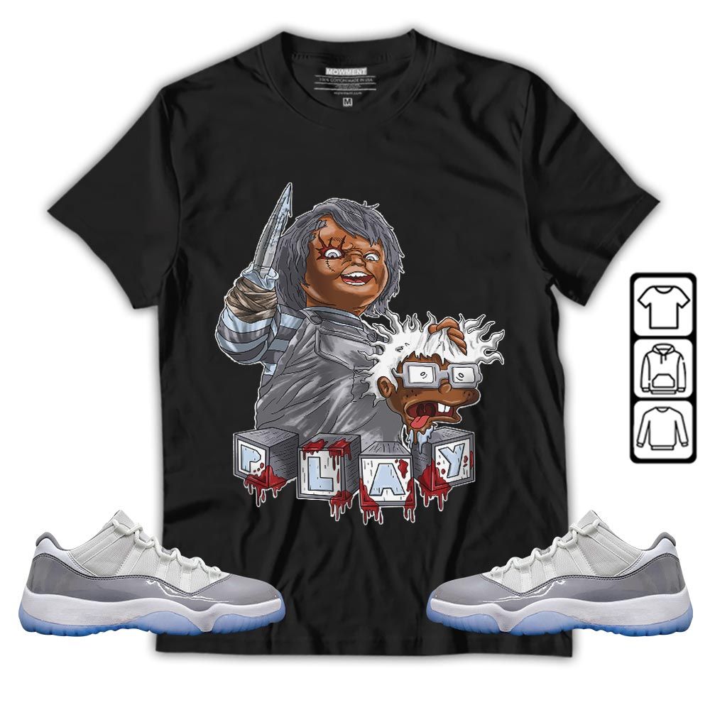 Chucky Cartoon 90s Kills Sneaker Shirt Match Cement Grey 11s, Jordan 11 Low Cement Grey MKO T-Shirt