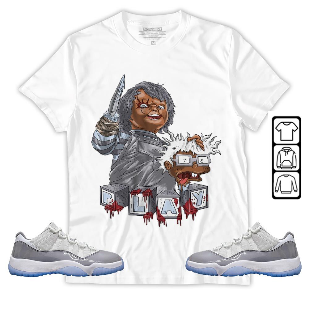 Chucky Cartoon 90s Kills Sneaker Shirt Match Cement Grey 11s, Jordan 11 Low Cement Grey MKO T-Shirt