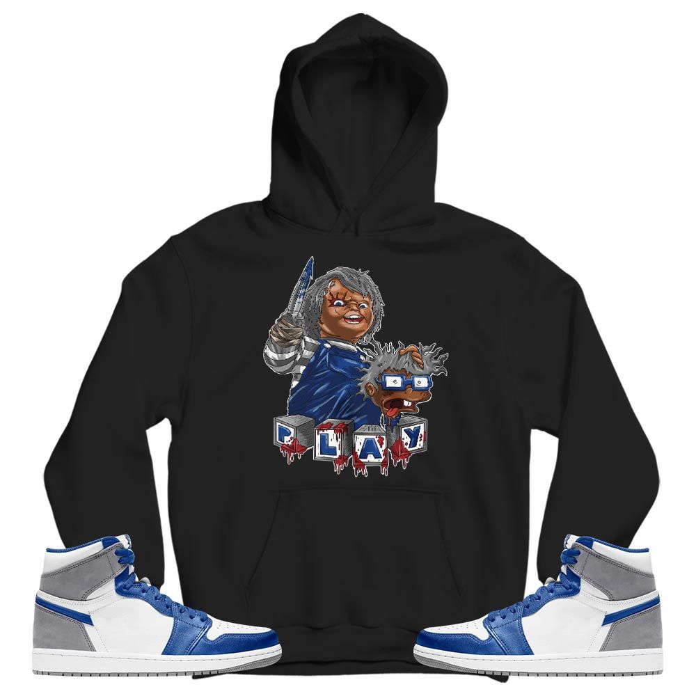 Chucky Cartoon 90s Kills Sneaker Shirt Match True Blue 1s, Jordan 1 High OG True Blue MKO T-Shirt