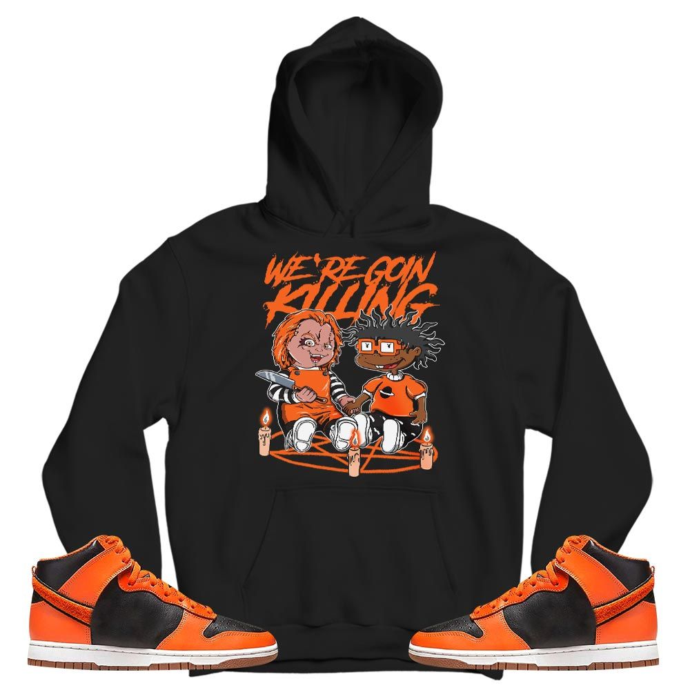 Chucky Cartoon 90s Rugrats Horror Sneaker Shirt Match Dunk Black Orange, Dunk High GS Safety Orange MKO T-Shirt