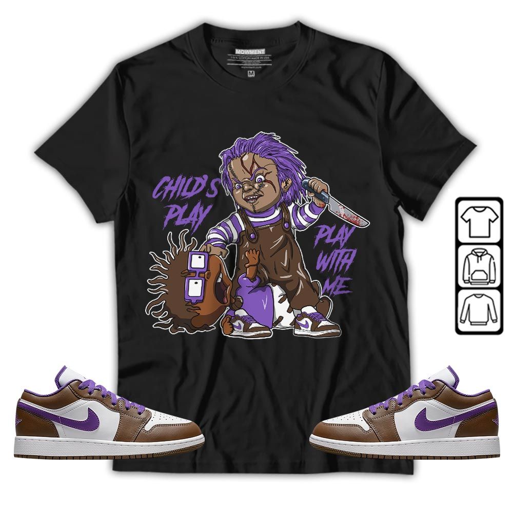 Chucky Childs Play Sneaker Shirt Match Purple Mocha 1s, Jordan 1 Low Purple Mocha MKO T-Shirt Chucky Childs Play Sneaker Shirt Match Purple Mocha 1s, Jordan 1 Low Purple Mocha MKO T-Shirt