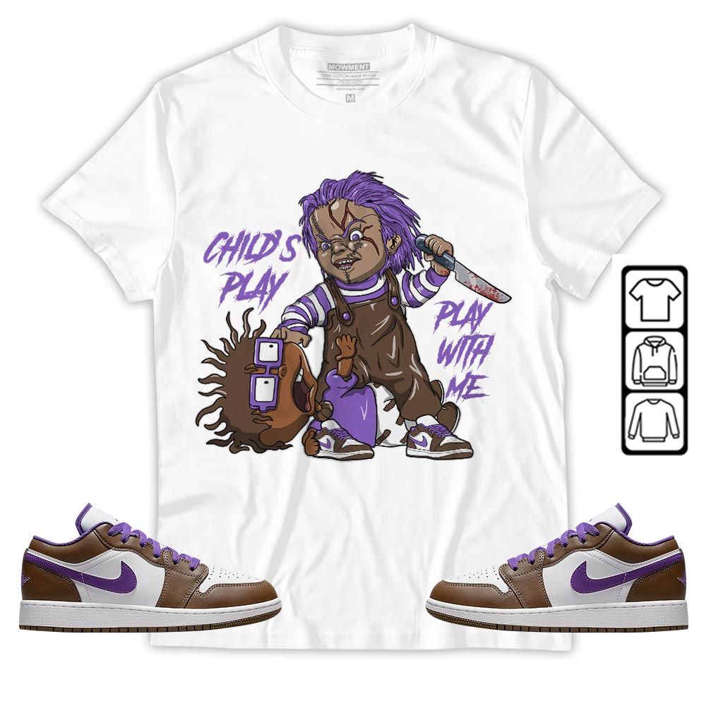 Chucky Childs Play Sneaker Shirt Match Purple Mocha 1s, Jordan 1 Low Purple Mocha MKO T-Shirt Chucky Childs Play Sneaker Shirt Match Purple Mocha 1s, Jordan 1 Low Purple Mocha MKO T-Shirt