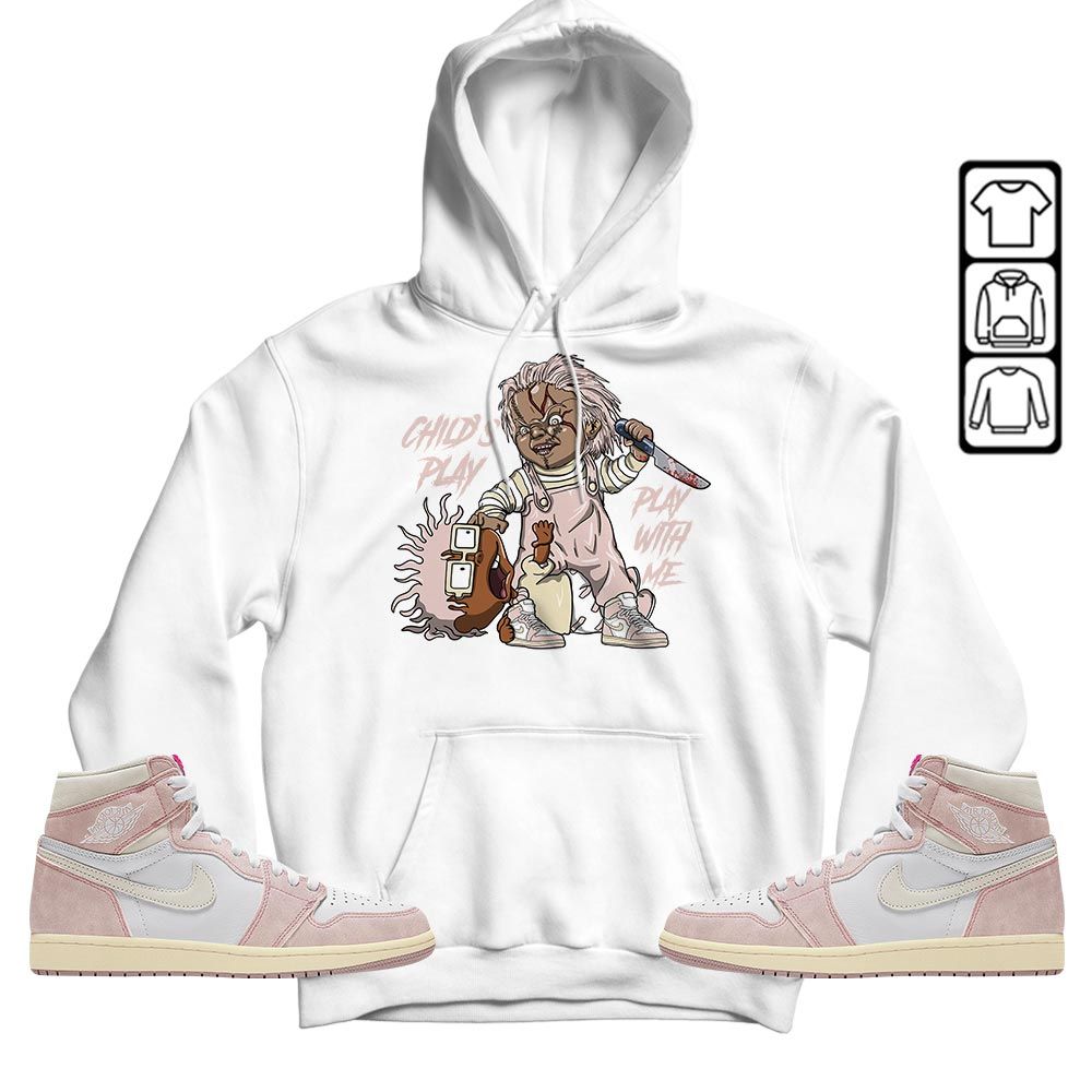 Chucky Childs Play Sneaker Shirt Match Retro Washed Pink 1s, Jordan 1 High OG Washed Pink MKO T-Shirt