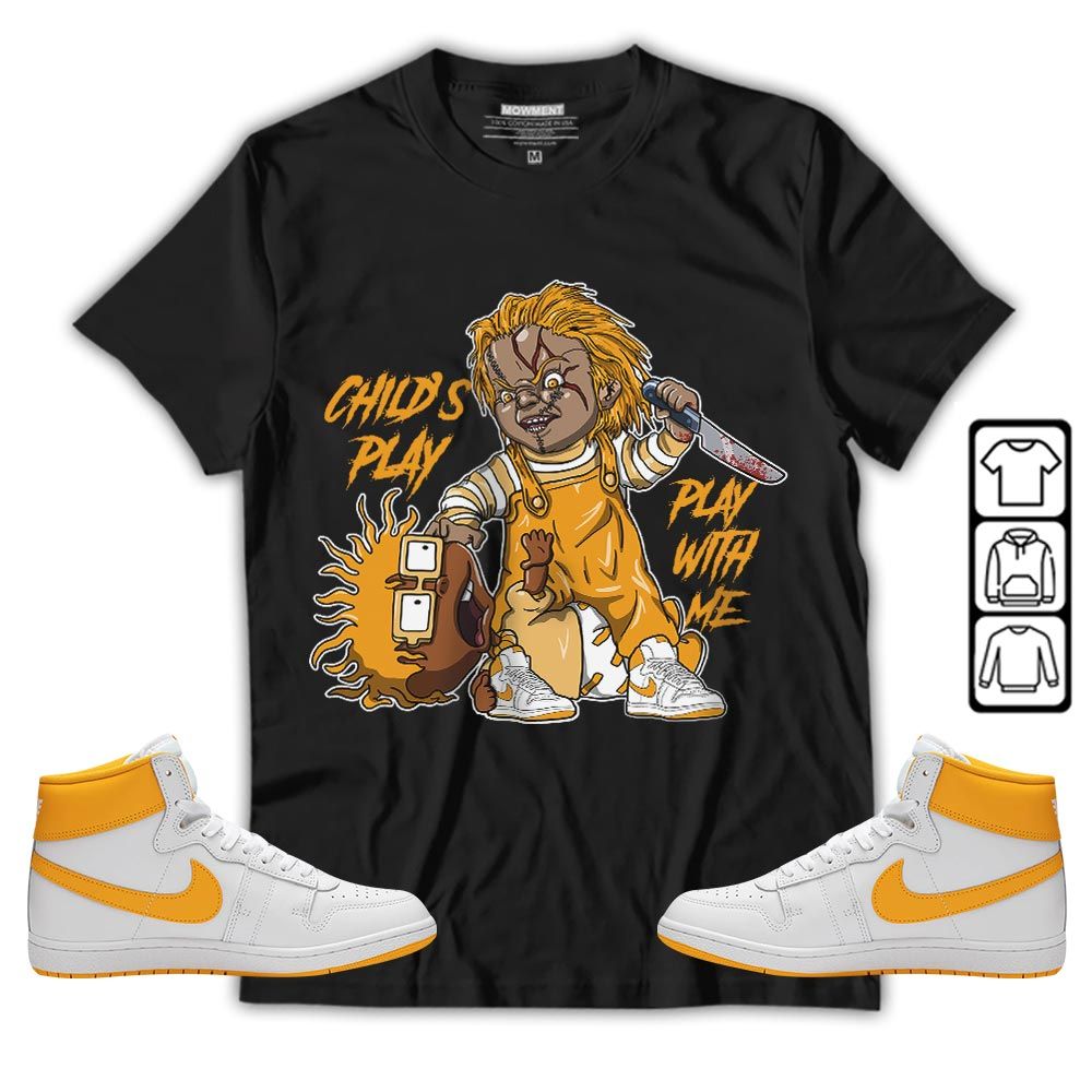Chucky Childs Play Sneaker Shirt Match University Gold, Ship SP University Gold MKO T-Shirt Chucky Childs Play Sneaker Shirt Match University Gold, Ship SP University Gold MKO T-Shirt