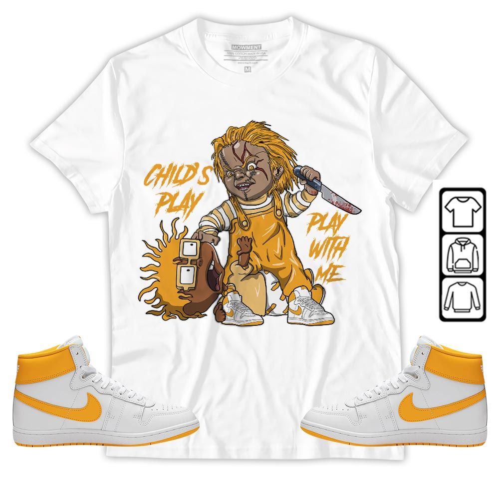 Chucky Childs Play Sneaker Shirt Match University Gold, Ship SP University Gold MKO T-Shirt Chucky Childs Play Sneaker Shirt Match University Gold, Ship SP University Gold MKO T-Shirt