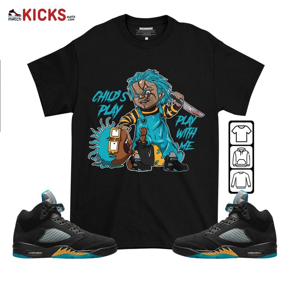 Chucky Chuckie Child’s Play Halloween Sneaker Shirt Match 2023 Retro Aqua 5s, Jordan 5 Aqua MKO T-Shirt
