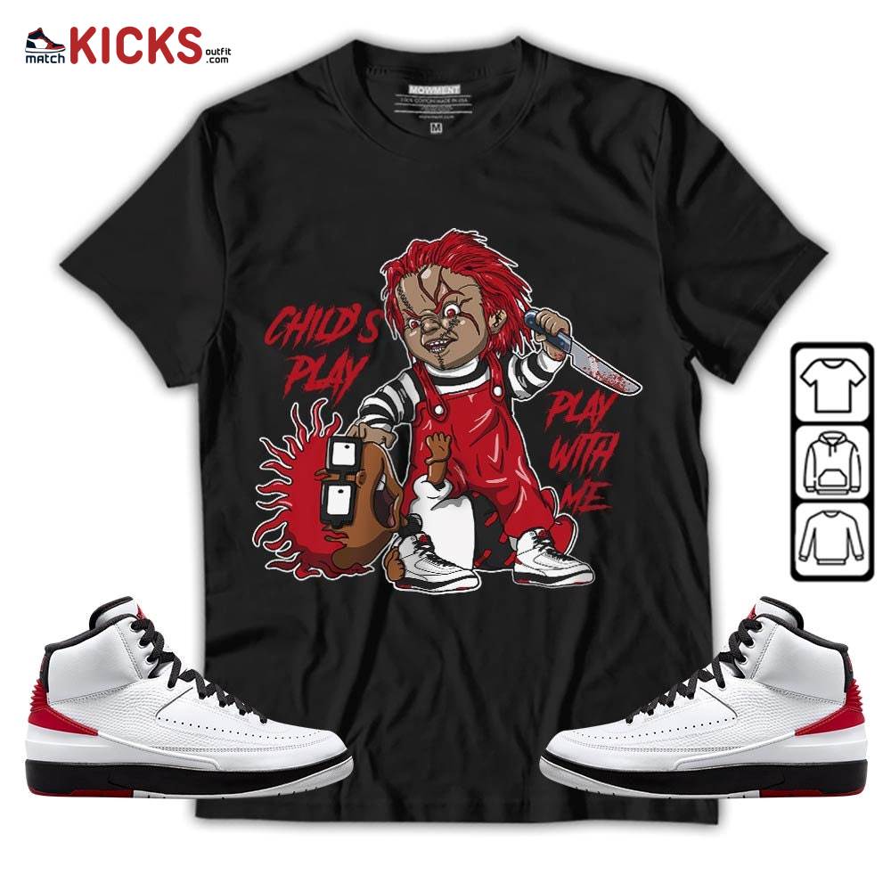 Chucky Chuckie Child’s Play Sneaker Shirt Match 2 Chicago Varsity Red, Jordan Retro 2 Chicago MKO T-Shirt