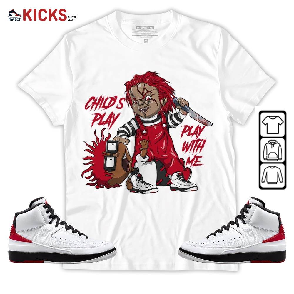 Chucky Chuckie Child’s Play Sneaker Shirt Match 2 Chicago Varsity Red, Jordan Retro 2 Chicago MKO T-Shirt