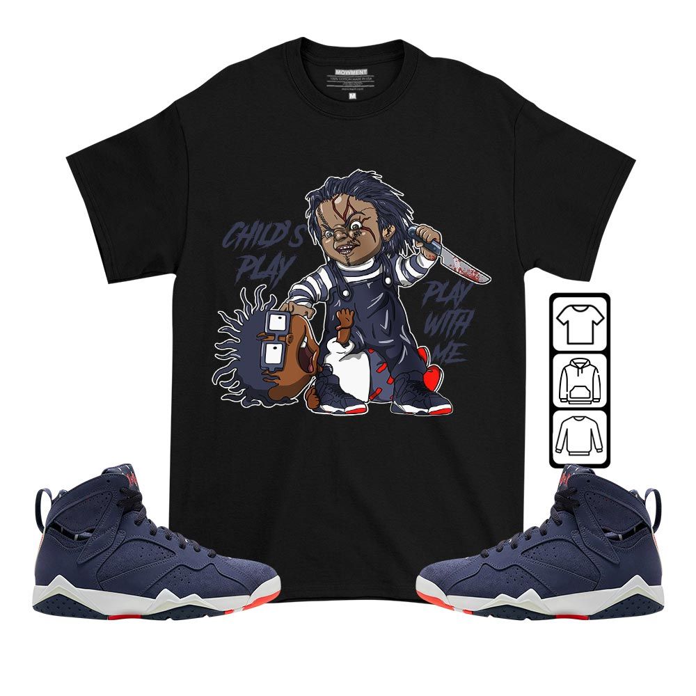 Chucky Chuckie Childs Play Sneaker Shirt Match 7 Neutral Indigo, Jordan 7 Quai 54 MKO T-Shirt Chucky Chuckie Childs Play Sneaker Shirt Match 7 Neutral Indigo, Jordan 7 Quai 54 MKO T-Shirt