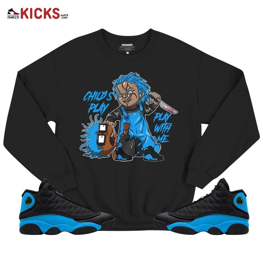 Chucky Chuckie Child’s Play Sneaker Shirt Match Black University Blue 13s, Jordan 13 Black University Blue 2022 MKO T-Shirt Chucky Chuckie Child’s Play Sneaker Shirt Match Black University Blue 13s, Jordan 13 Black University Blue 2022 MKO T-Shirt