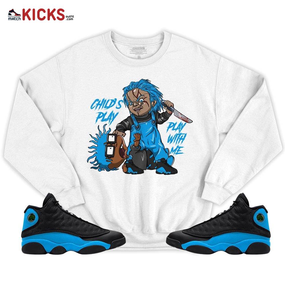 Chucky Chuckie Child’s Play Sneaker Shirt Match Black University Blue 13s, Jordan 13 Black University Blue 2022 MKO T-Shirt Chucky Chuckie Child’s Play Sneaker Shirt Match Black University Blue 13s, Jordan 13 Black University Blue 2022 MKO T-Shirt