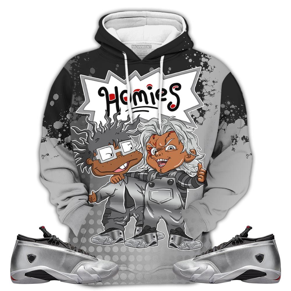 Chucky Chuckie Homie Sneaker Shirt Match 14 Low Metallic Silver, Jordan 14 Metallic Silver Hoodie Sweatshirt Tee All Over Print MKO Shirt