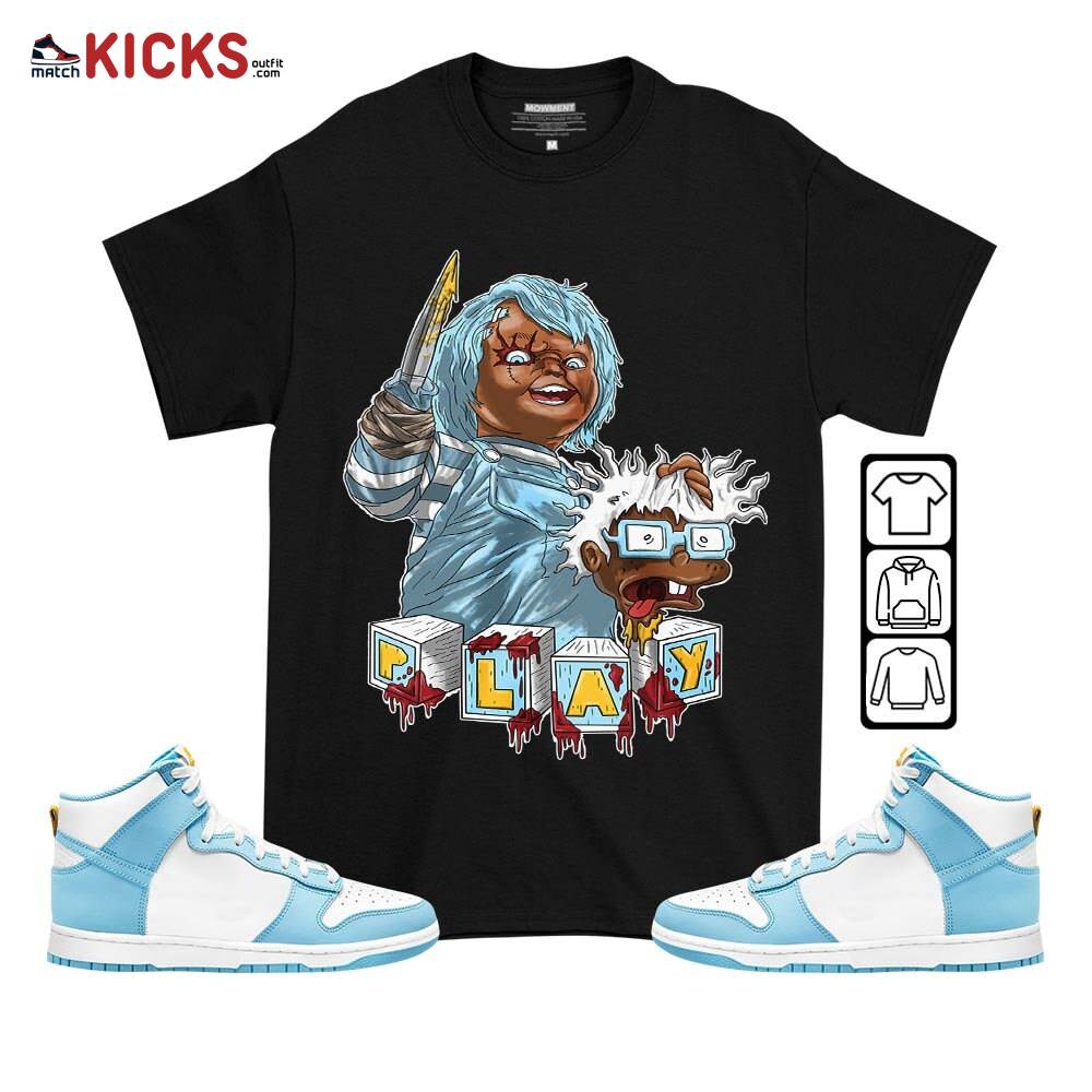 Chucky Chuckie Kills Halloween Sneaker Shirt Match Dunk High Blue Chill, Dunk High Homer Simpson MKO T-Shirt